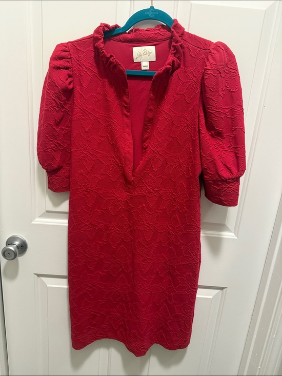 Lilly Pulitzer Dresses & Skirts - Lilly Pulitzer Bright Red Textured Puff-Sleeve Midi Dress, SZ L